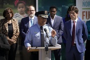 Minneapolis police chief Medaria Arradondo and Mayor Jacob Frey at a news conference in May (Star Tribune file photo by David Joles)