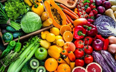 Brightly coloured fresh fruit and vegetables