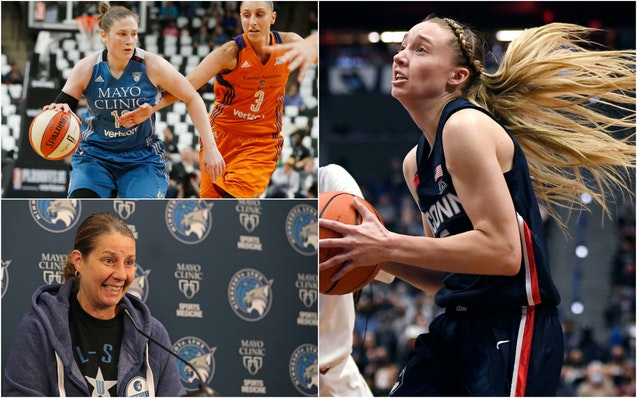 Clockwise from top left: Lindsay Whalen, Paige Bueckers and Cheryl Reeve.