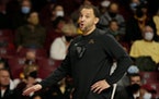 Minnesota head coach Ben Johnson argues a call in the second half of a game against Purdue Fort Wayne on Friday.