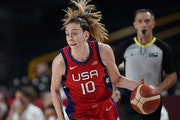 The United States’ Breanna Stewart drove to the basket against Australia during a women’s basketball quarterfinal game at the 2020 Summer Olympics