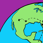 illustration of the earth on a purple background showing a dotted line that starts in Honduras with stopping points across the United States