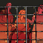 illustration of disabled women behind "bars" made of a calendar page 