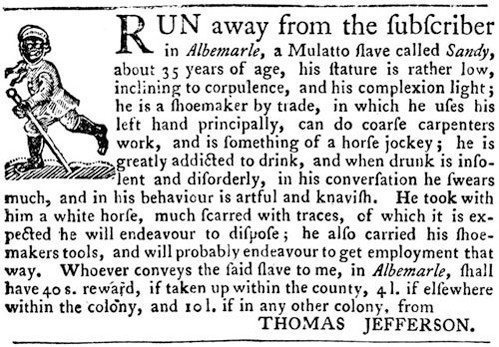Thomas Jefferson Advertises for Runaway Slave