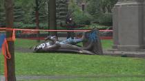 Click to open video ‘Vandalism of our history’: Premier Jason Kenney condemns toppling of John A. Macdonald statue in Montreal