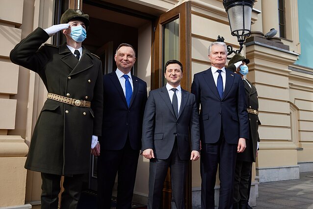 Polish President Andrzej Duda, Ukraine's Volodymyr Zelensky and Lithuania's Gitanas Nausėda ik Kyiv