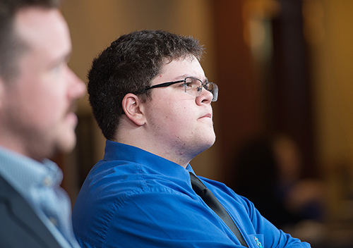 Photo of transgender former high school student Gavin Grimm at GLAAD meeting in New York City on May 5, 2017.