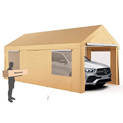 MARVOWARE 10x20ft Heavy Duty Carport with Removable Sidewalls & Doors, Rolling Curtain and Doors,Car Canopy Portable Garage for Automobile, Boat, Tools, Carpas para Carros for Market Party