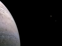 Juno spacecraft photographs Jupiter and two of its moons in a single stunning image