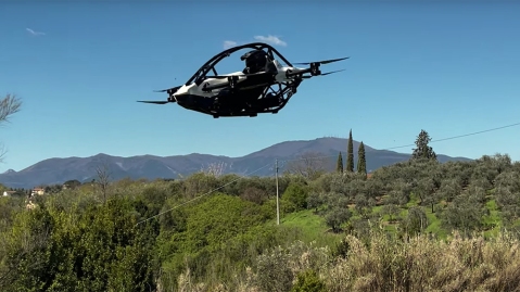 The Jetson One eVTOL flyings over hills in Tuscany