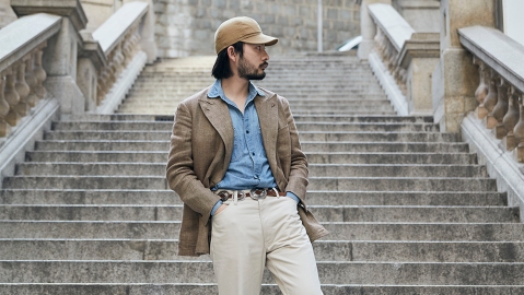 Model wearing the Armoury's double-breasted, undarted sport coat.