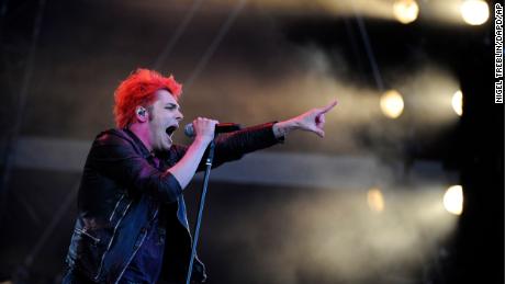 In this photo made available on Sunday, June 19, 2011, Gerard Wy, singer of the US band &quot;My Chemical Romance&quot; performs on stage during the Hurricane Festival in Scheessel, northern Germany, Saturday, June 18, 2011. (AP Photo/dapd, Nigel Treblin)