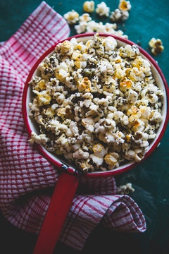 Homemade popcorn with nutritional yeast.