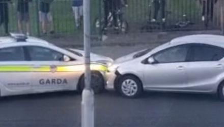The scene in Cherry Orchard, Dublin, on Monday night when a garda car was rammed