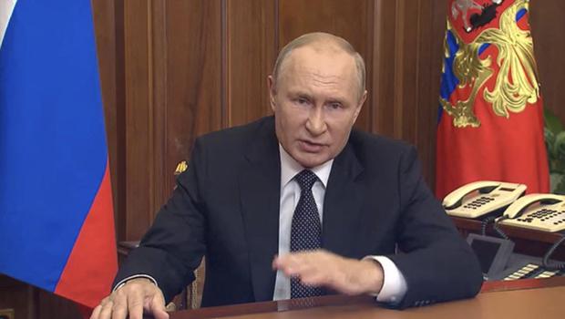 Russian President Vladimir Putin makes an address announcing a partial mobilisation in the course of Russia-Ukraine military conflict in Moscow, Russia. Reuters