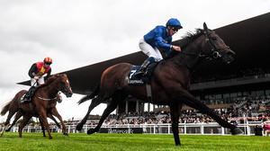 Native Trail with William Buick up, on their way to winning the Tattersalls Irish 2,000 Guineas from second place New Energy with Billy Lee during the Tattersalls Irish Guineas Festival at The Curragh Racecourse in Kildare. Photo by Matt Browne/Sportsfile