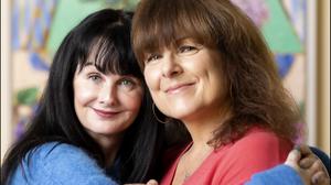 Holding up – Marian Keyes and Tara Flynn record their podcast from Marian&rsquo;s south Dublin home. Picture by David Conachy