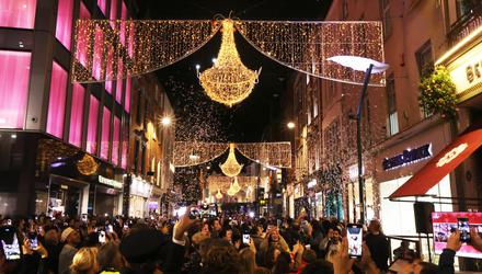 Crowds gather on Grafton Street as the Christmas lights were turned on. Picture: Photocall Ireland