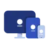 blue icon of a desktop computer, tablet, and smartphone