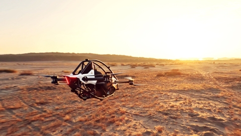 Jetson One electric vehicle flying in the desert