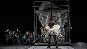 Hila Baggio as Miranda and Giorgi Manoshvili as Calibano in 'La Tempesta' at the Wexford Festival Opera. Picture by Clive Barda