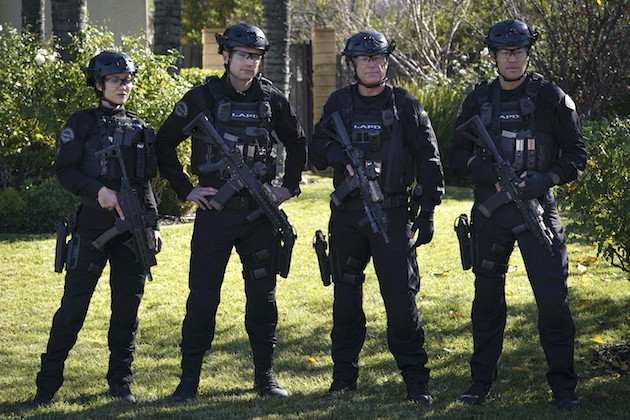 “Lion’s Share” – The SWAT team races to stop a violent rampage with ties to a painful chapter from Hicks’ past, on S.W.A.T., Friday, Feb. 10 (8:00-9:00 PM, ET/PT) on the CBS Television Network and available to stream live and on demand on Paramount+.  Pictured (L-R): Brigitte Kali Canales as Alexis Cabrera, Alex Russell as Jim Street, Otis Gallop as Sergeant Stevens, and David Lim as Victor Tan.  Photo: Michael Yarish/CBS ©2022 CBS Broadcasting, Inc. All Rights Reserved.
