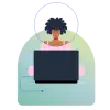 illustration of women in pink clothes sitting down and using computer