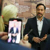 Congressman Joaquin Castro at a press conference in 2022. Castro had surgery this week to remove tumors. 