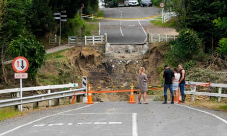 The remains of the Puketapu bridge that washed away near Napier during Cyclone Gabrielle