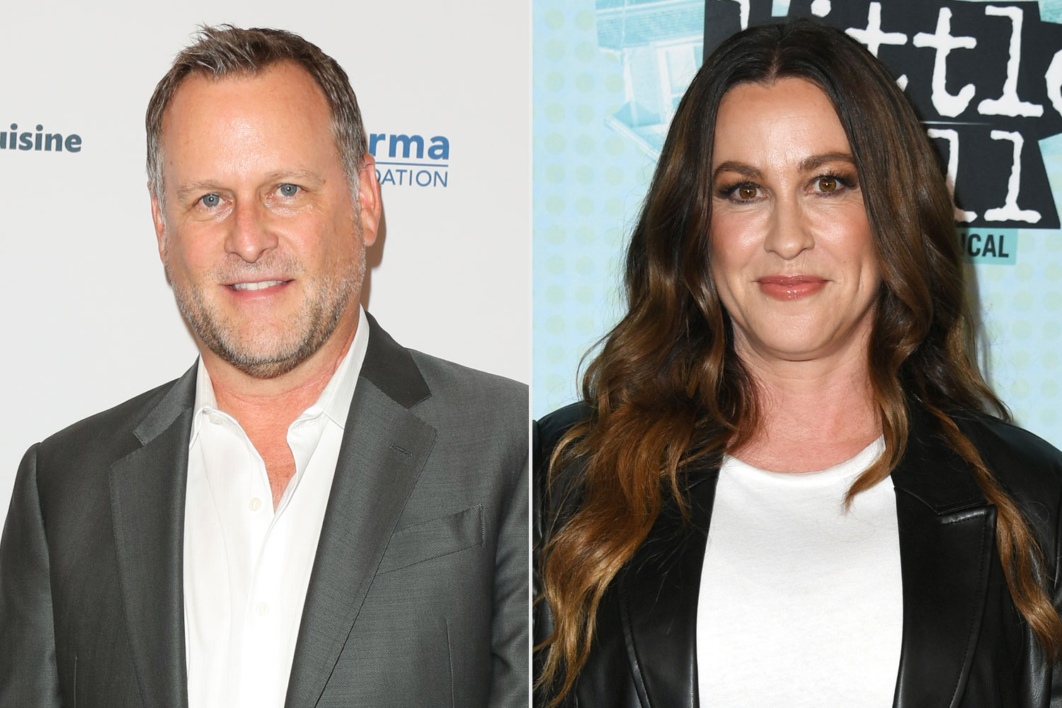 BEVERLY HILLS, CA - JUNE 16: Actor / Comedian Dave Coulier attends the 30th annual Scleroderma Benefit at the Beverly Wilshire Four Seasons Hotel on June 16, 2017 in Beverly Hills, California. (Photo by Paul Archuleta/FilmMagic); HOLLYWOOD, CALIFORNIA - SEPTEMBER 14: Recording artist Alanis Morissette attends the Los Angeles Premiere of "Jagged Little Pill" at Hollywood Pantages Theatre on September 14, 2022 in Hollywood, California. (Photo by JC Olivera/Getty Images)