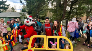 Multnomah County’s Safe Routes program staff held the Walk to School celebration and had a special visit from the Portland Trailblazers mascot, Blaze.  