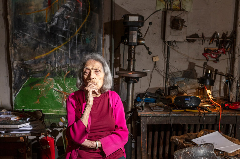 The artist June Leaf, photographed in her ground-floor studio in Manhattan’s NoHo neighborhood.