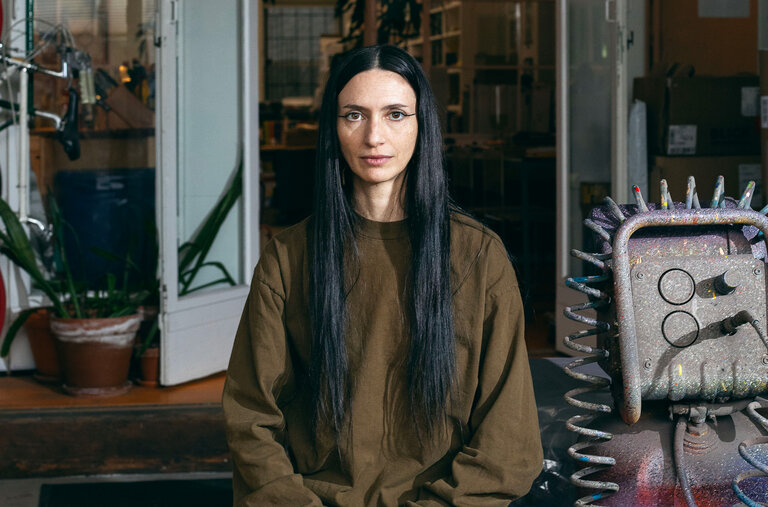 The artist Tauba Auerbach in their studio on New York’s Lower East Side.