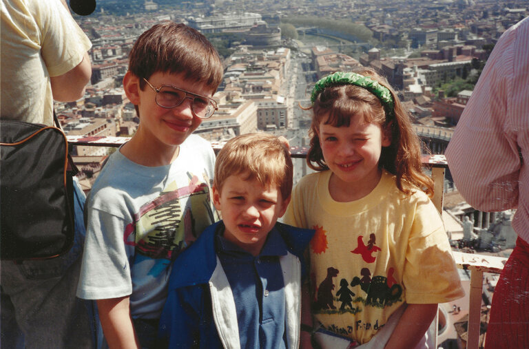 Nicholas, Stephen and Emelia Hiltner at St. Peter’s Basilica in Vatican City, in 1991.