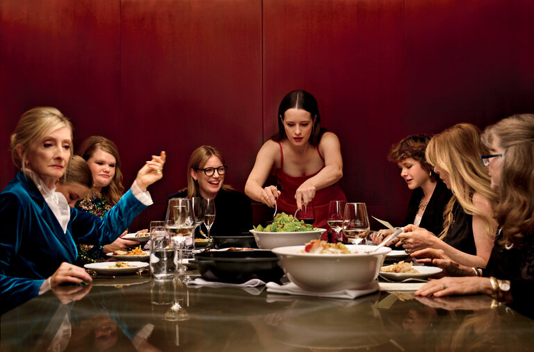 From left: Sheila McCarthy, Kate Hallett, Michelle McLeod, Sarah Polley, Claire Foy, Liv McNeil, Dede Gardner and Judith Ivey, photographed on Oct. 10, 2022, at Lincoln Ristorante on the Upper West Side, Manhattan.