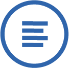Transcript button: five horizontal lines of varying length in a circle.