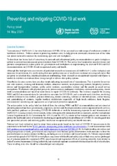 Preventing and mitigating COVID-19 at work: policy brief, 19 May 2021