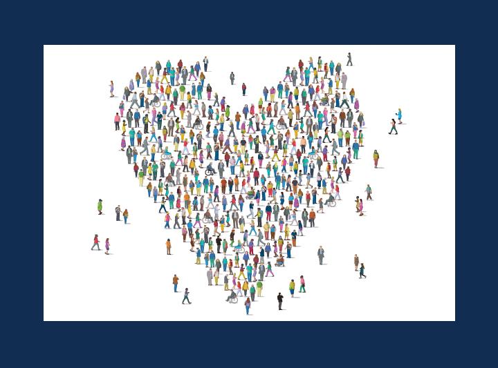 Large heart illustration composed of a diverse group of individuals.