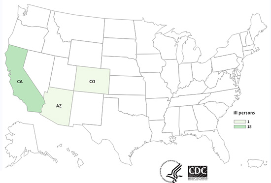 People infected with the outbreak strain of Salmonella Anatum, by state of residence