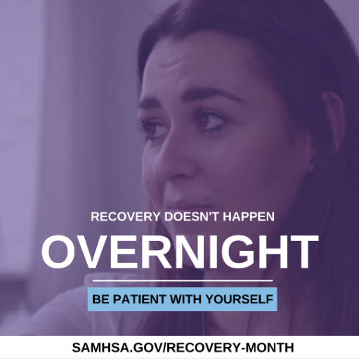 Recovery doesn’t happen overnight, be patient with yourself graphic