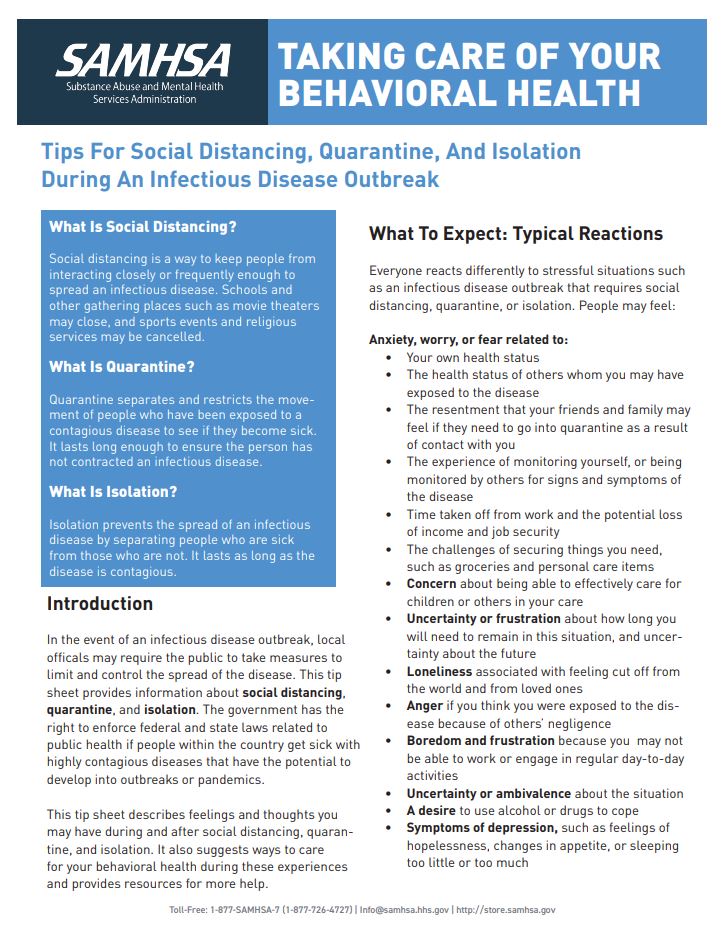 Tips For Social Distancing, Quarantine, And Isolation During An Infectious Disease Outbreak