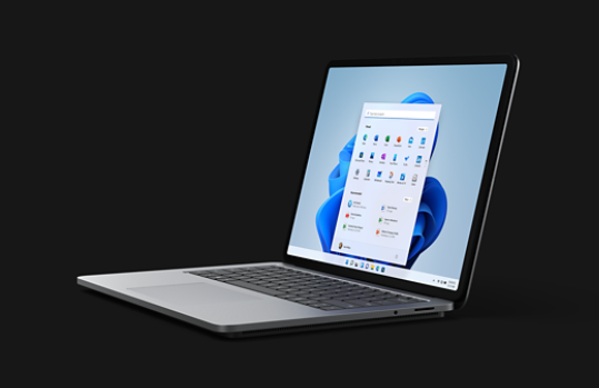 Surface Laptop Studio in laptop mode featuring Windows 11.