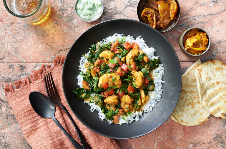 There are many variations of saag, but this version, punctuated with shrimp, lets its brininess shine.