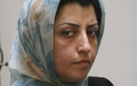 In this Aug. 27, 2007 photo, prominent Iranian human rights activist Narges Mohammadi attends a meeting on women's rights in Tehran, Iran. (AP/Vahid Salemi)