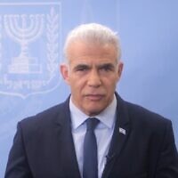 Opposition Leader Yair Lapid in a statement to the media, October 7, 2023. (Video screenshot)