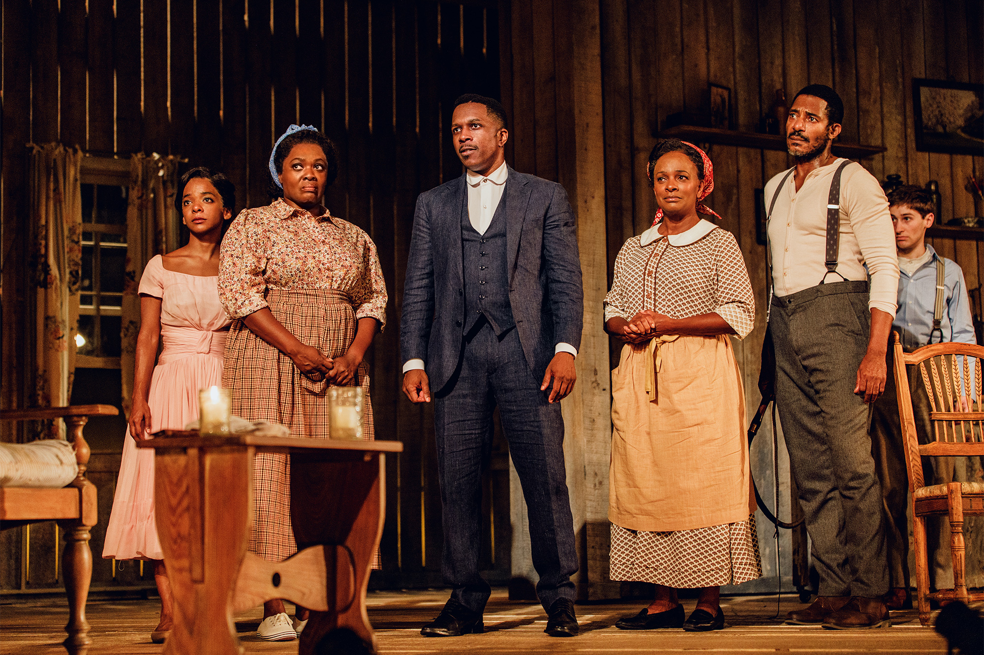 (L to R) Kara Young, Heather Alicia Simms, Leslie Odom Jr., Vanessa Bell Calloway, Billy Eugene Jones, and Noah Robbins in PURLIE VICTORIOUS