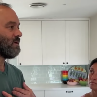 Jon Polin and Rachel Goldberg, parents of Hersh Goldberg-Polin, a Hamas hostage since October 7, speaking to Chris Cuomo in their Jerusalem home (Courtesy YouTube screen shot)