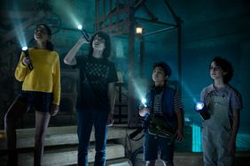 Lucky (Celeste O'Connor), Trevor (Finn Wolfhard), Podcat (Logan Kim) and Phoebe (McKenna Grace) in Columbia Pictures' GHOSTBUSTERS: AFTERLIFE.