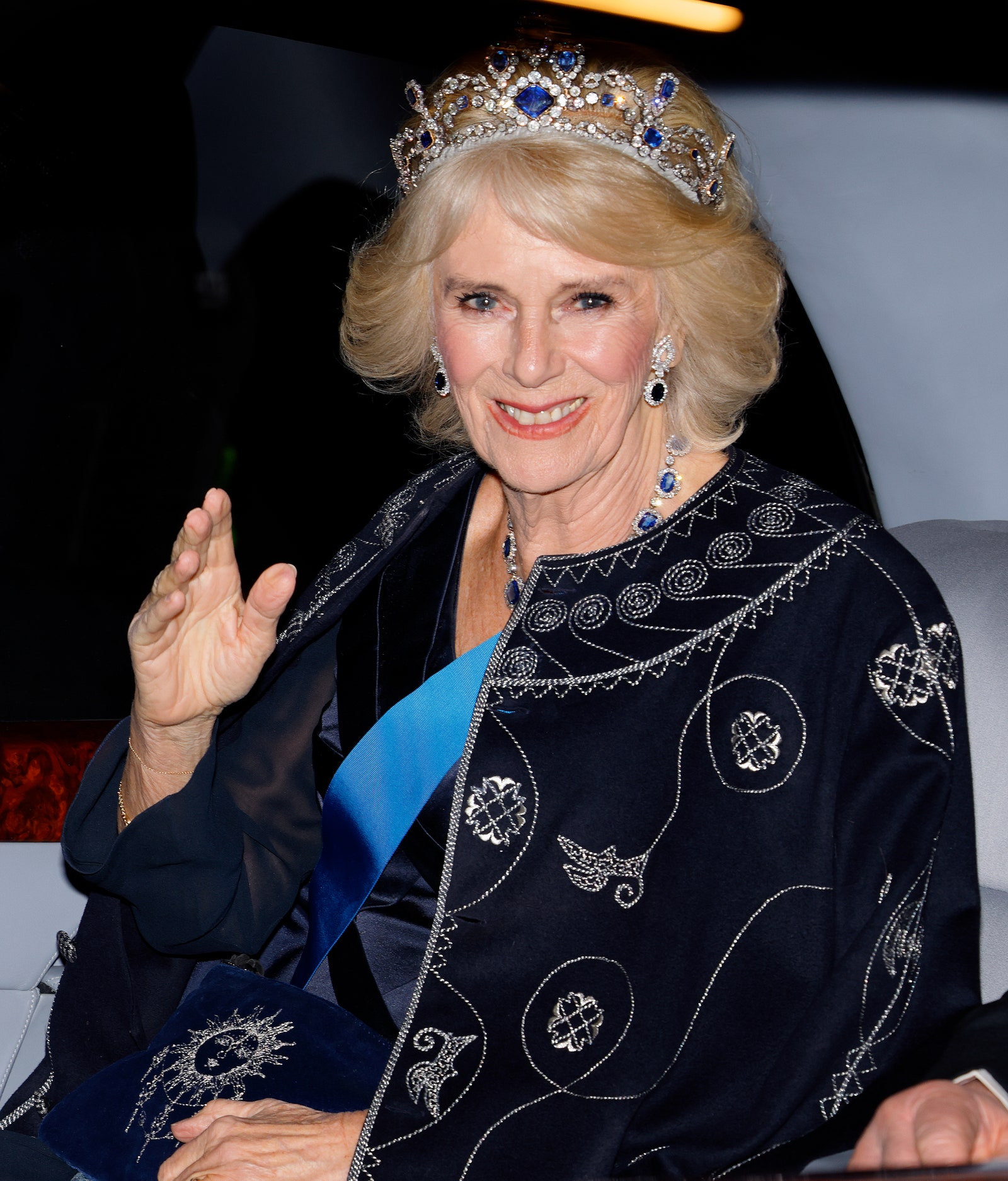 Queen Camilla in the Belgian Sapphire Tiara at the Diplomatic Reception December 2022