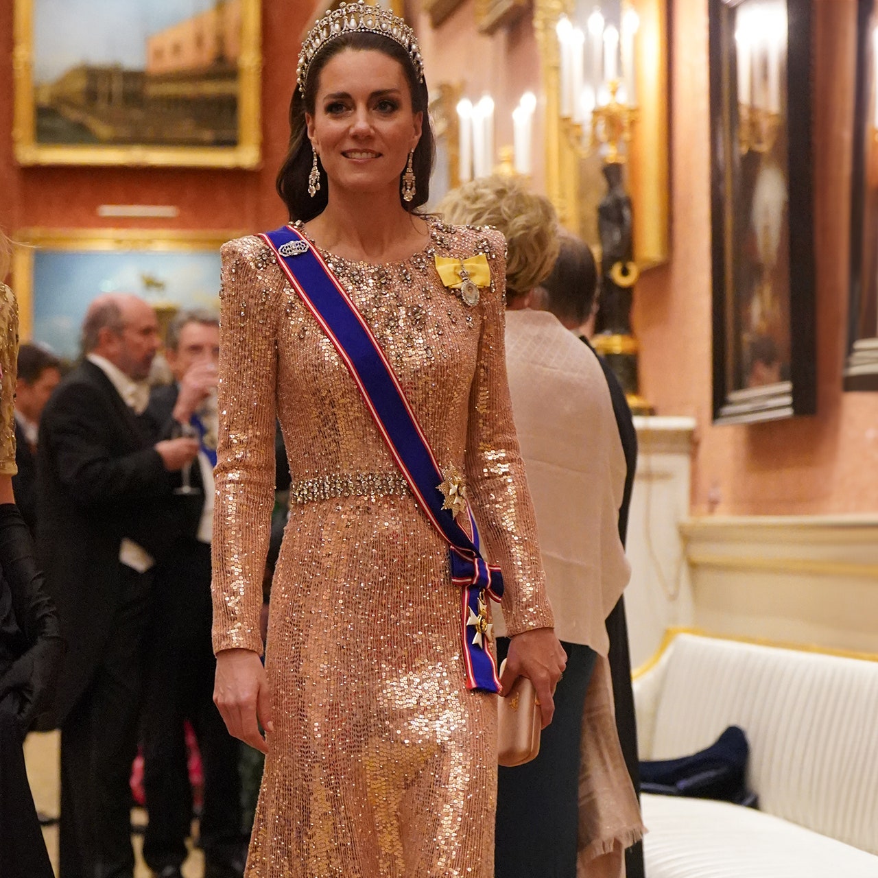 The Princess of Wales emanates queen-like magnitude in a sparkling blush pink gown and a rose gold smokey eye for the annual Diplomatic Reception at Buckingham Palace